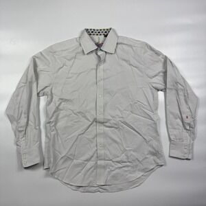Robert‎ Graham Shirt Mens L Gray Polka Dot Designer Flip Cuff Collared Button-Up